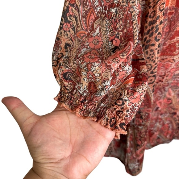 Sara Michelle Boho artsy paisley animal print leopard blouse women’s 2X - Picture 5 of 13